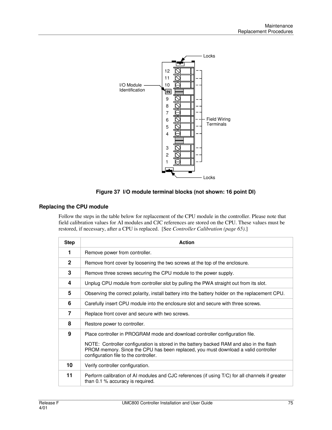 Honeywell UMC800 manual Step Action 