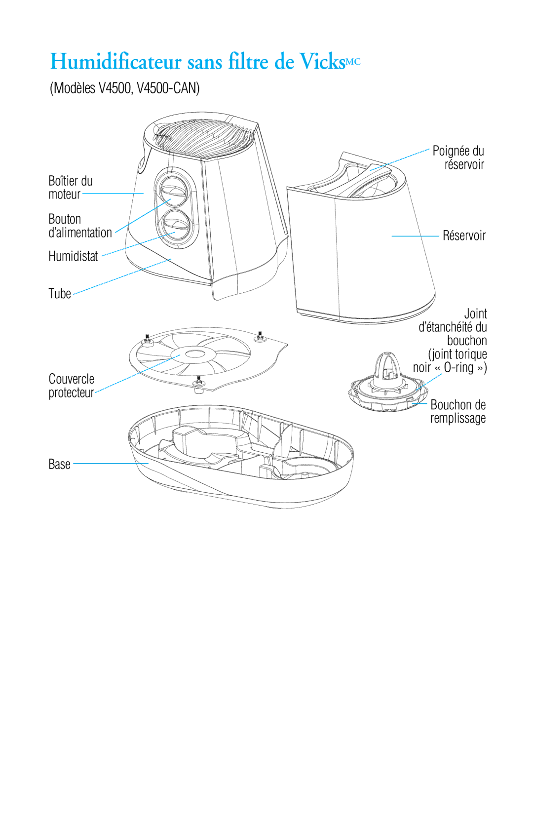 Honeywell V4500 manual Humidistat Tube, Réservoir, Noir « O-ring » 