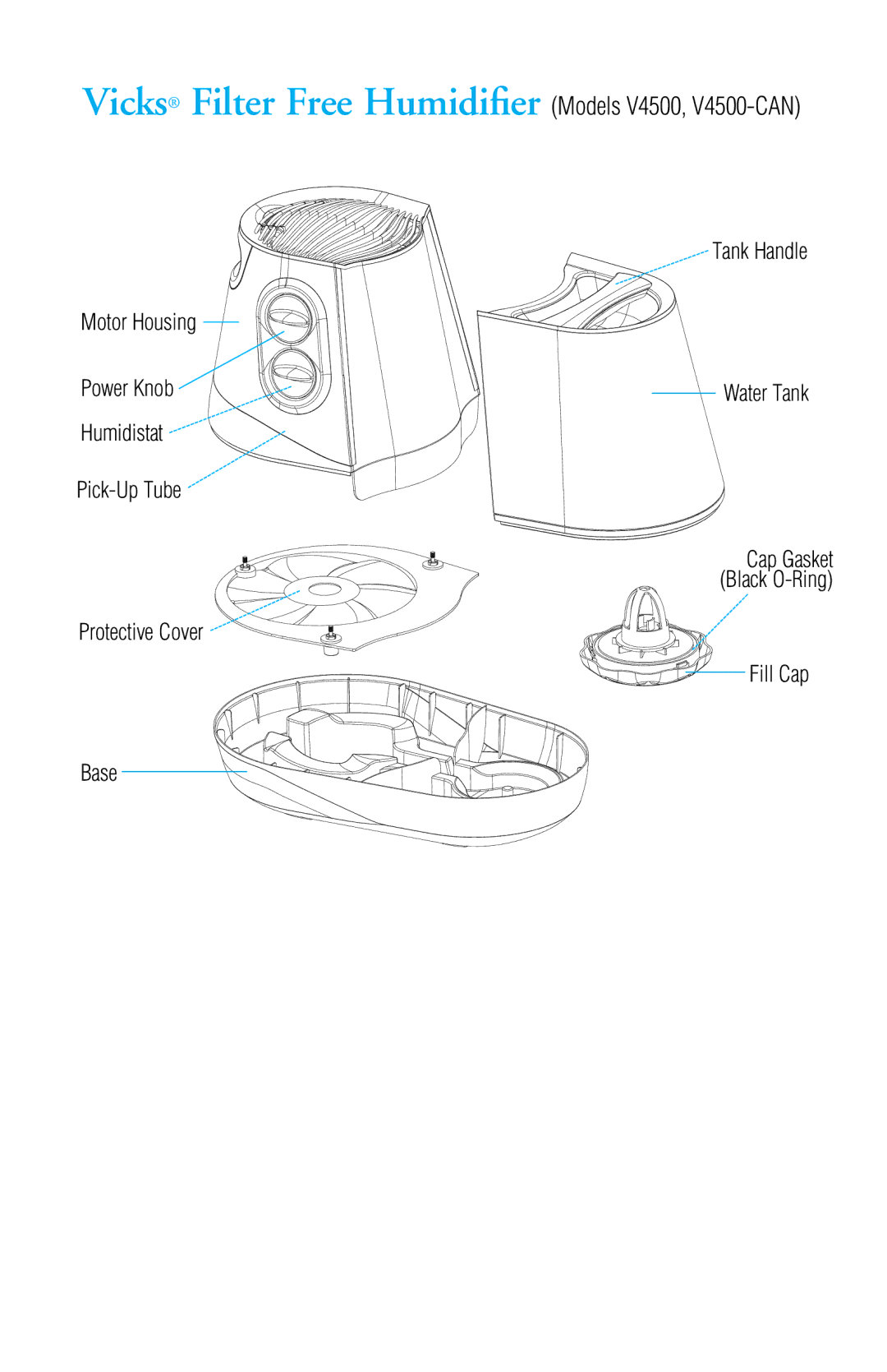 Honeywell manual Vicks Filter Free Humidiﬁer Models V4500, V4500-CAN 