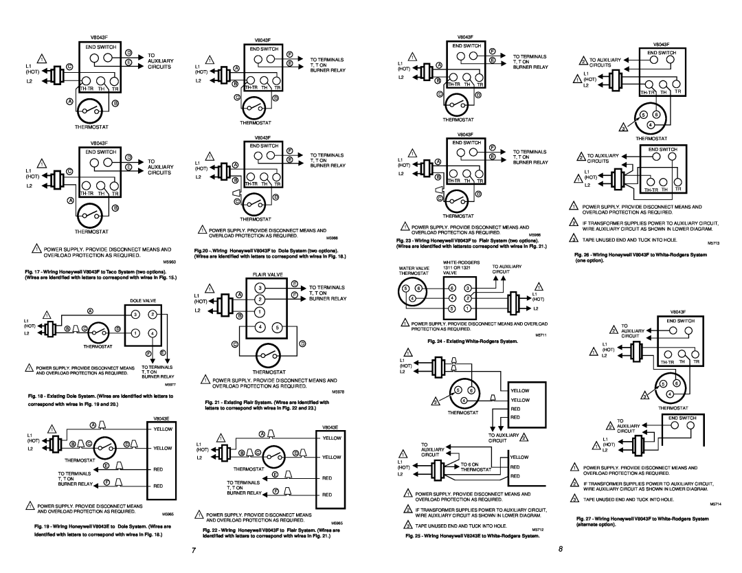 Honeywell V8043A, V8043E dimensions Wiring Honeywell V8043F to White-Rodgers System one option 