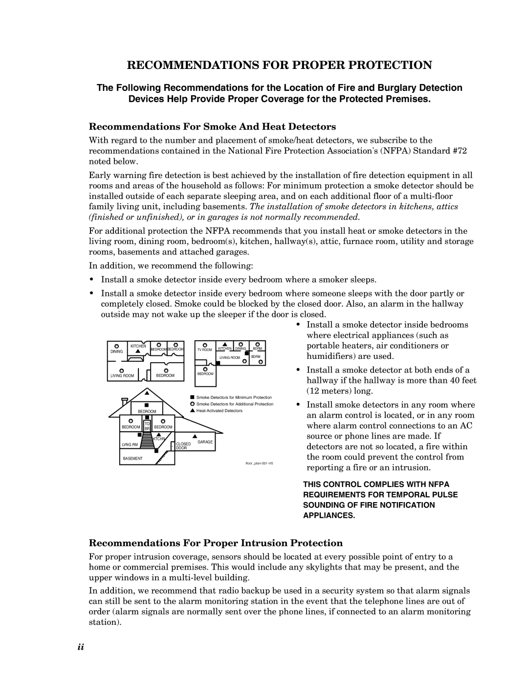 Honeywell Ademco Security Systems, VISTA-10PSIA setup guide Recommendations for Proper Protection 