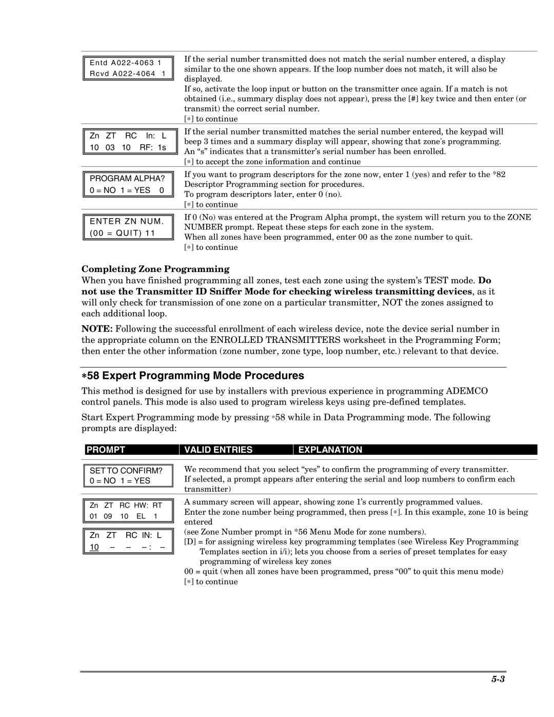 Honeywell VISTA-10P ∗58 Expert Programming Mode Procedures, Completing Zone Programming, Program ALPHA? 0 = no 1 = YES 