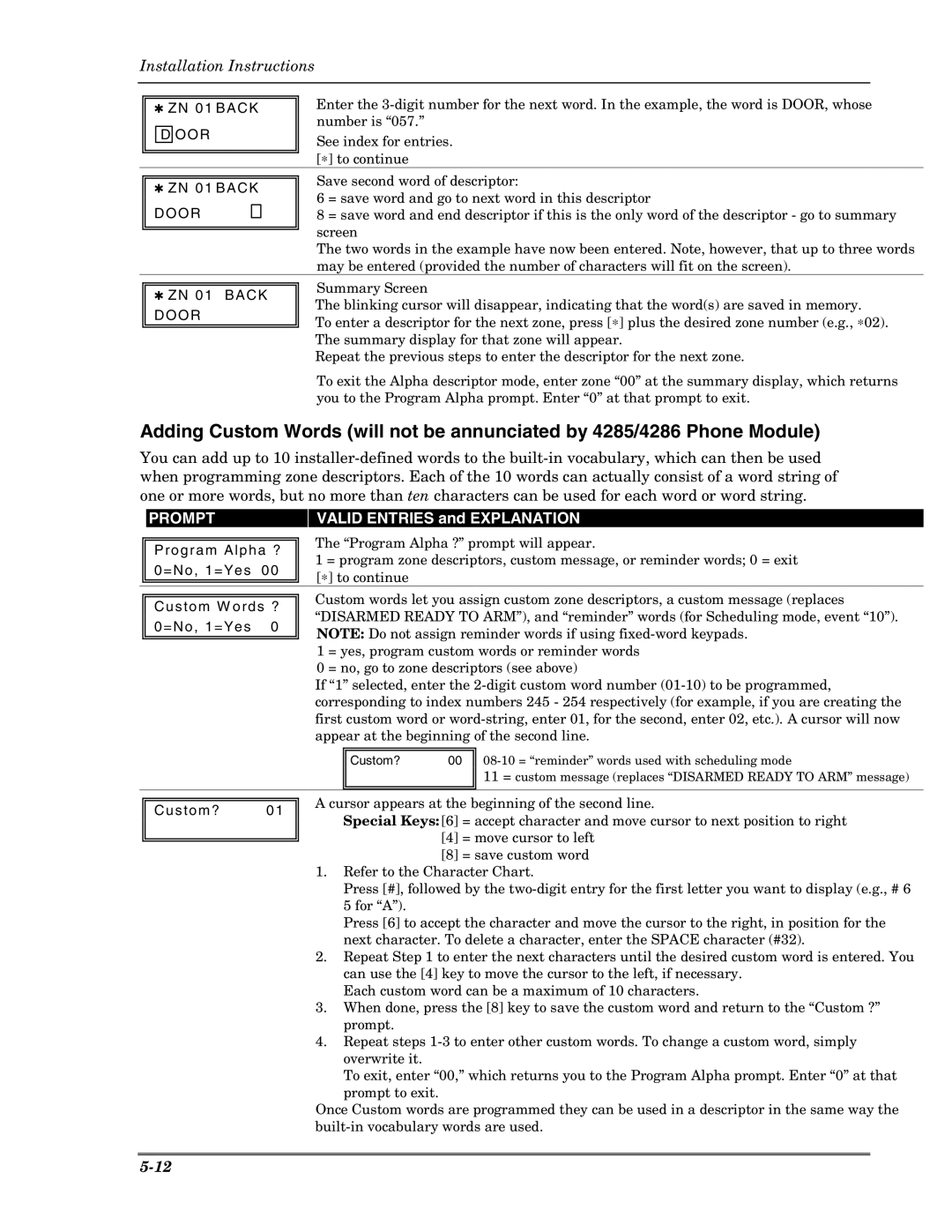 Honeywell VISTA-10PSIA, Ademco Security Systems setup guide ZN 01 Back D OOR, ZN 01 Back Door, Custom? 