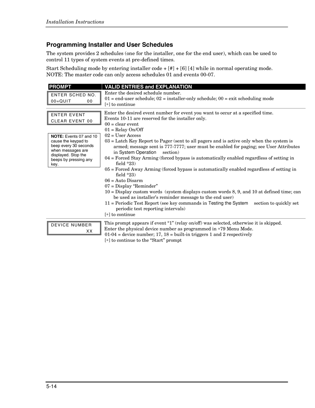 Honeywell Ademco Security Systems, VISTA-10P setup guide Programming Installer and User Schedules, System Operation section 