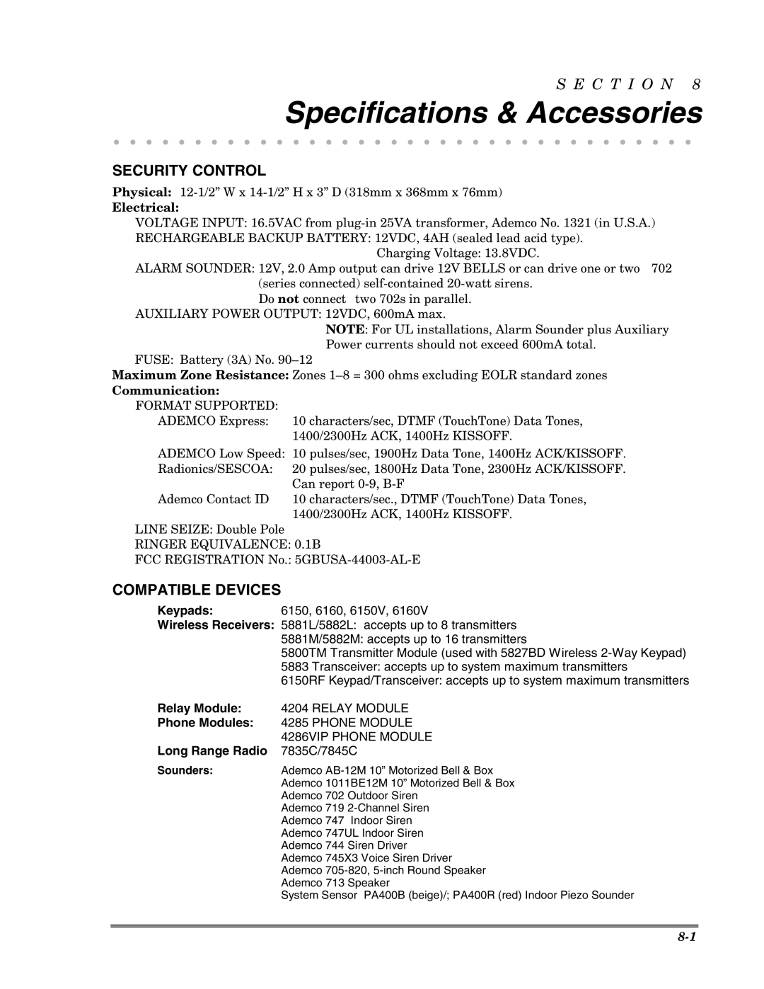 Honeywell VISTA-10PSIA setup guide Specifications & Accessories, Relay Module, Phone Modules, Long Range Radio 