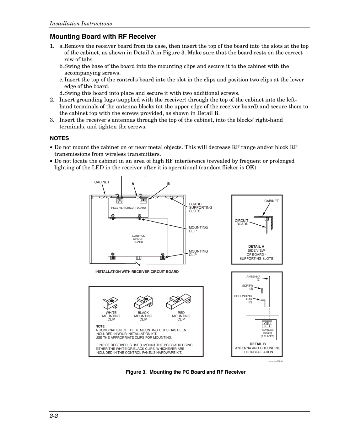 Honeywell Ademco Security Systems, VISTA-10P Mounting Board with RF Receiver, Mounting the PC Board and RF Receiver 