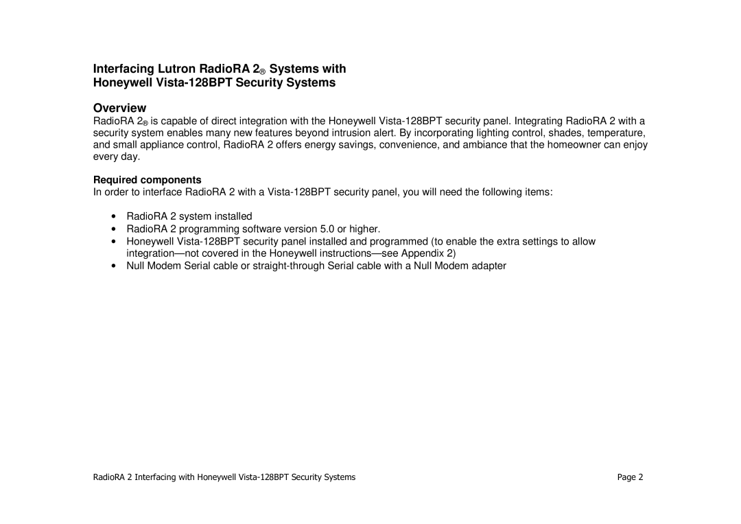 Honeywell VISTA-128BPT manual Required components 