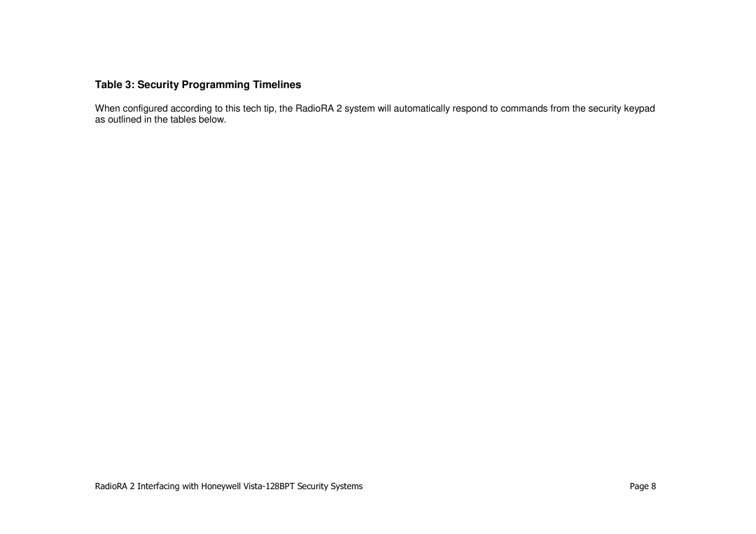 Honeywell VISTA-128BPT manual Security Programming Timelines 