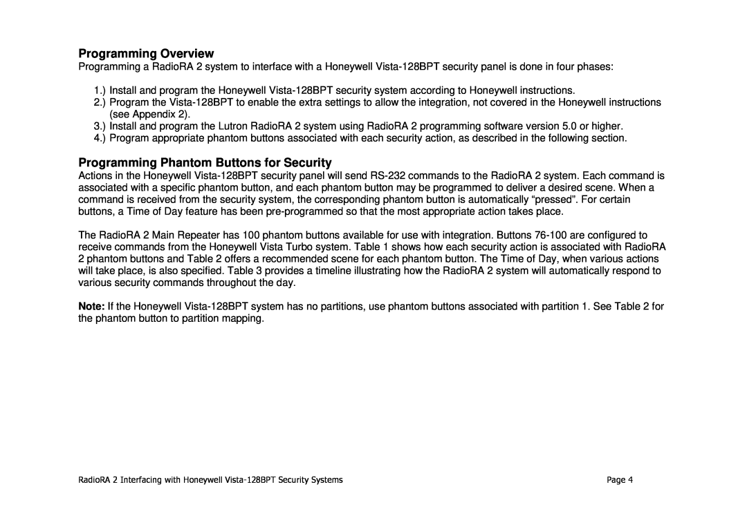 Honeywell VISTA-128BPT manual Programming Overview, Programming Phantom Buttons for Security 