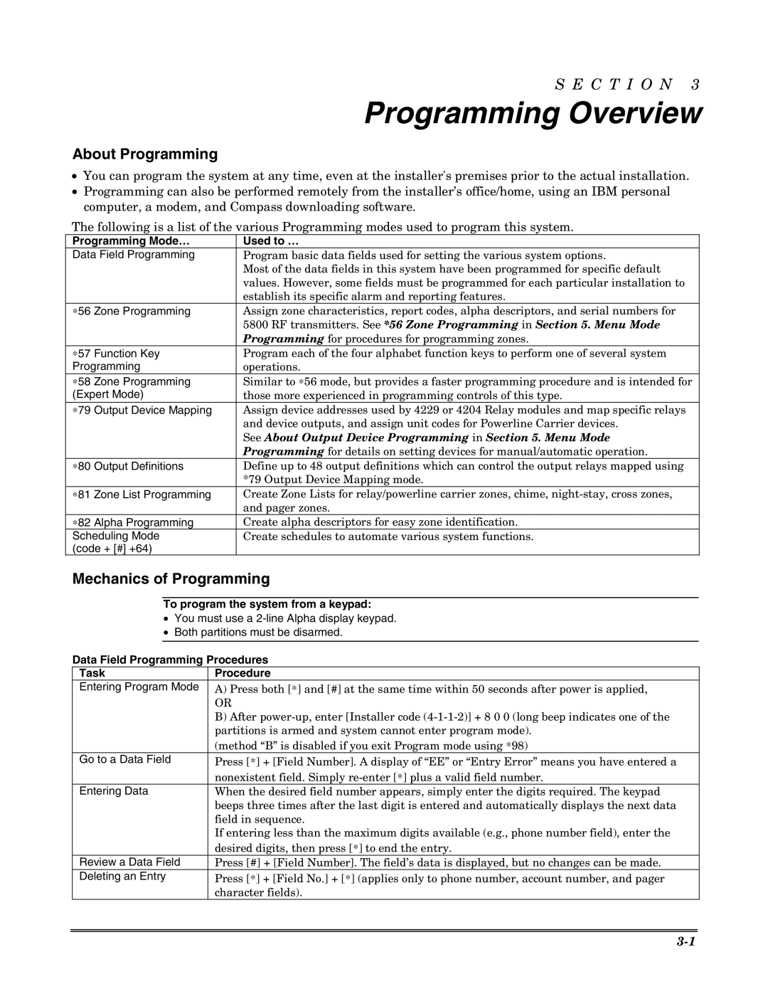 Honeywell VISTA 20P, VISTA-20PSIA, VISTA-15P, VISTA-15PSIA, K5305-1V5 setup guide Programming Overview, About Programming 