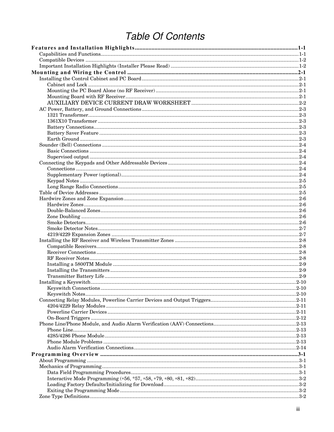 Honeywell VISTA 20P, VISTA-20PSIA, VISTA-15P, VISTA-15PSIA, K5305-1V5 setup guide Table Of Contents 