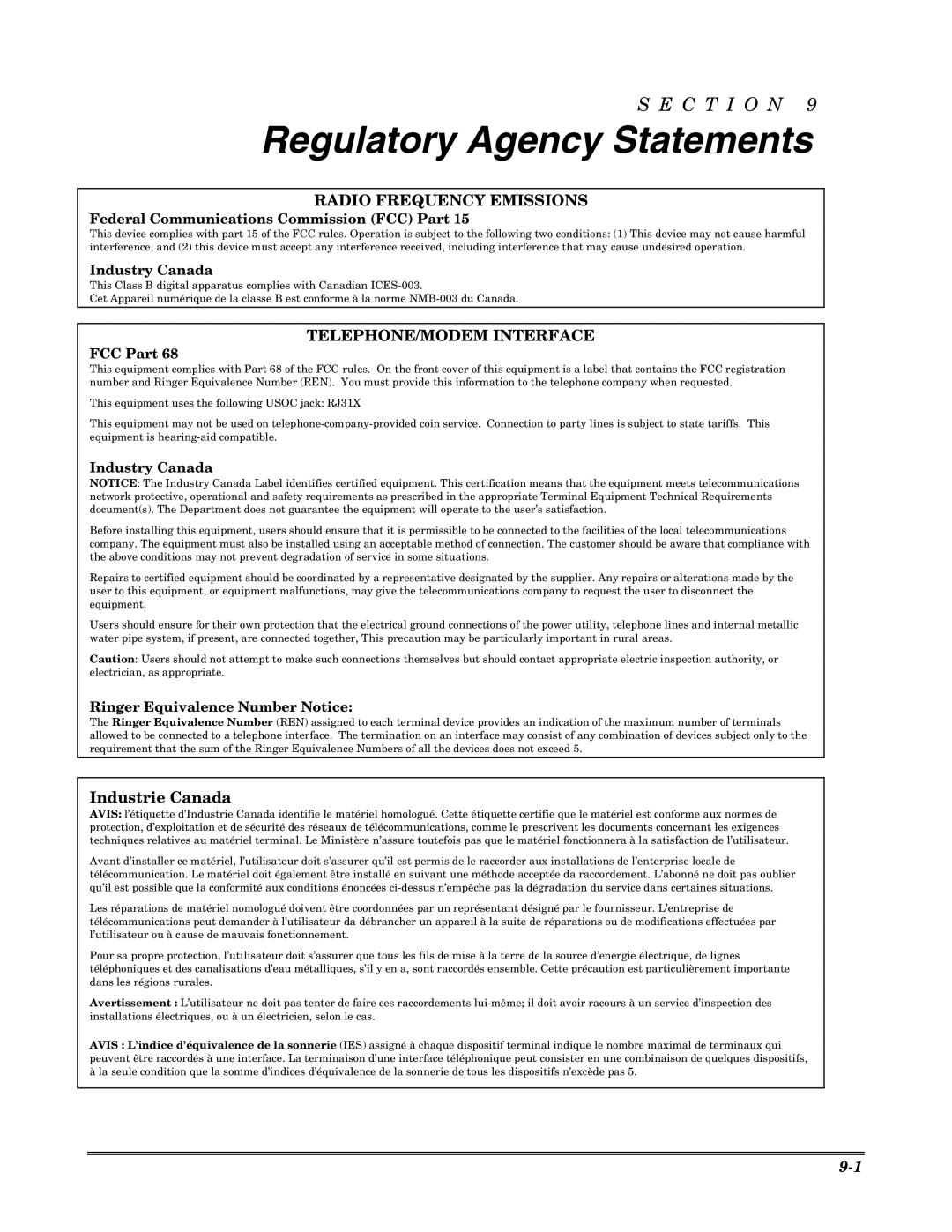 Honeywell VISTA 20P, VISTA-20PSIA, VISTA-15P, VISTA-15PSIA, K5305-1V5 Regulatory Agency Statements, Industrie Canada 