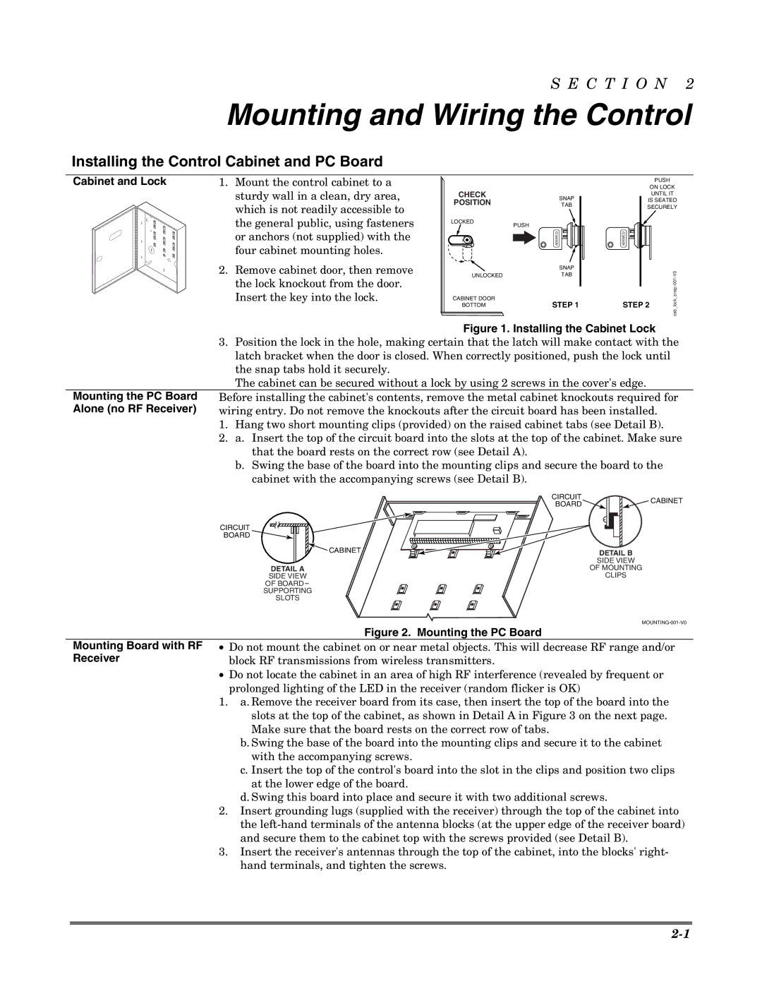 Honeywell VISTA 20P, VISTA-20PSIA, VISTA-15P, VISTA-15PSIA, K5305-1V5 setup guide Mounting and Wiring the Control 