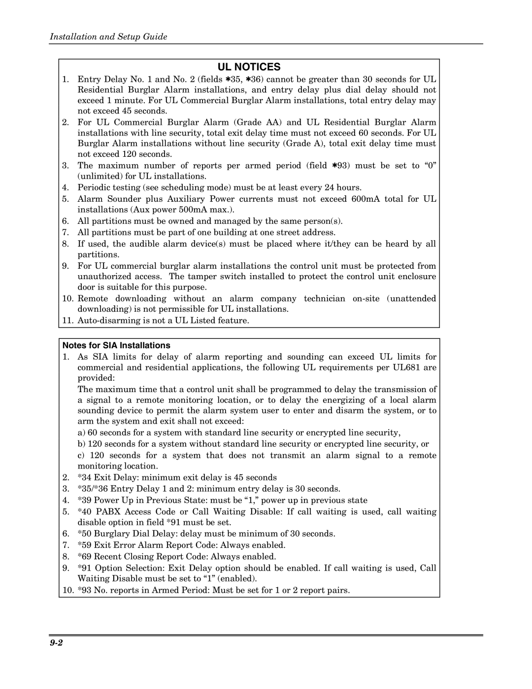 Honeywell K5305-1V5, VISTA 20P, VISTA-20PSIA, VISTA-15P, VISTA-15PSIA setup guide UL Notices 