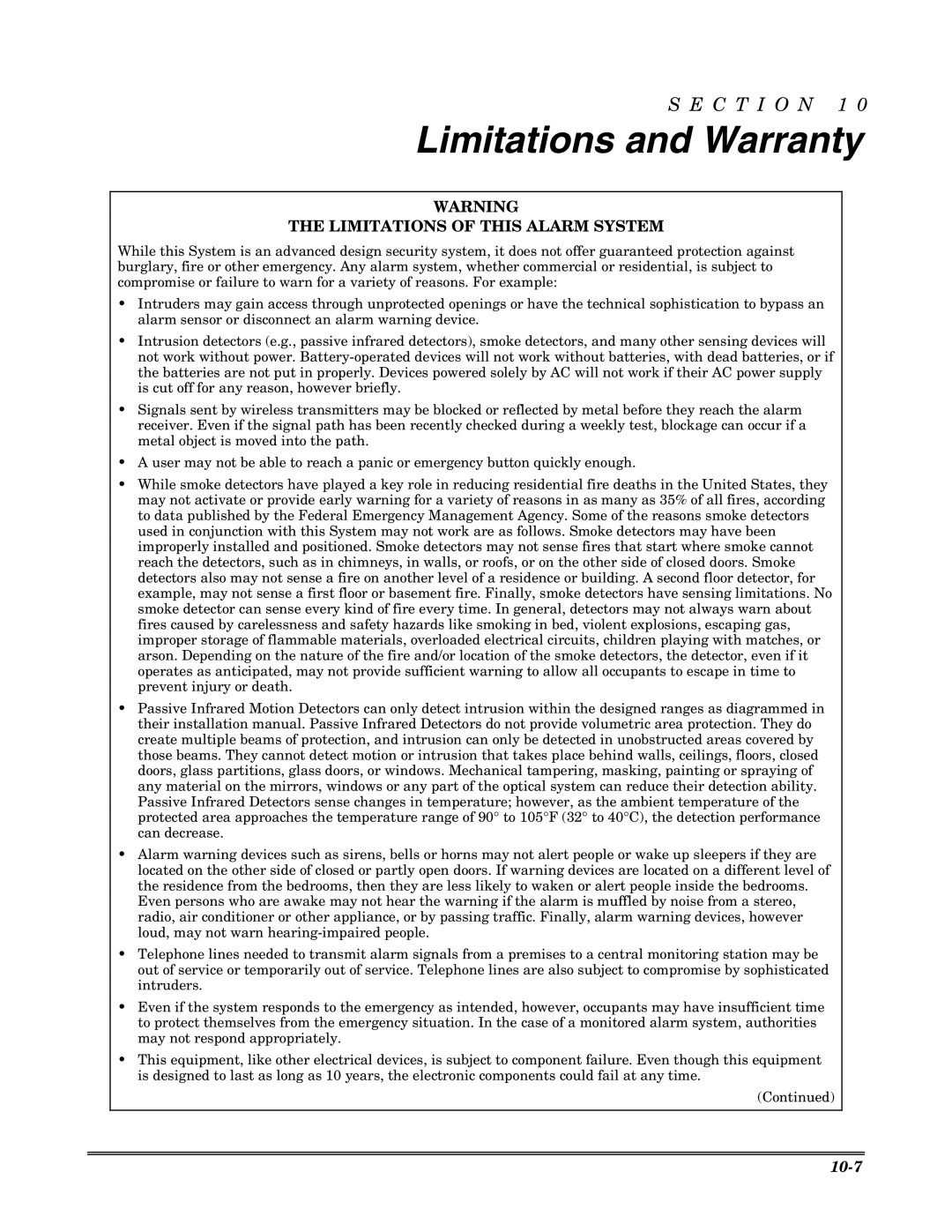 Honeywell VISTA 20P, VISTA-20PSIA, VISTA-15P, VISTA-15PSIA Limitations and Warranty, Limitations of this Alarm System 