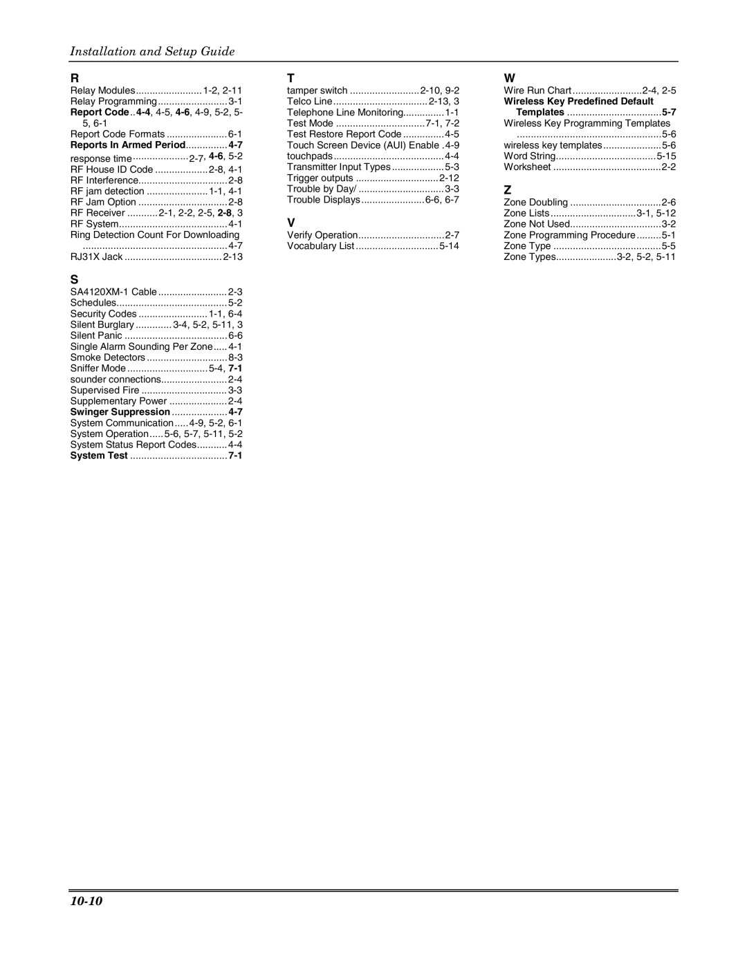 Honeywell K5305-1V5, VISTA 20P, VISTA-20PSIA, VISTA-15P, VISTA-15PSIA setup guide 10-10 