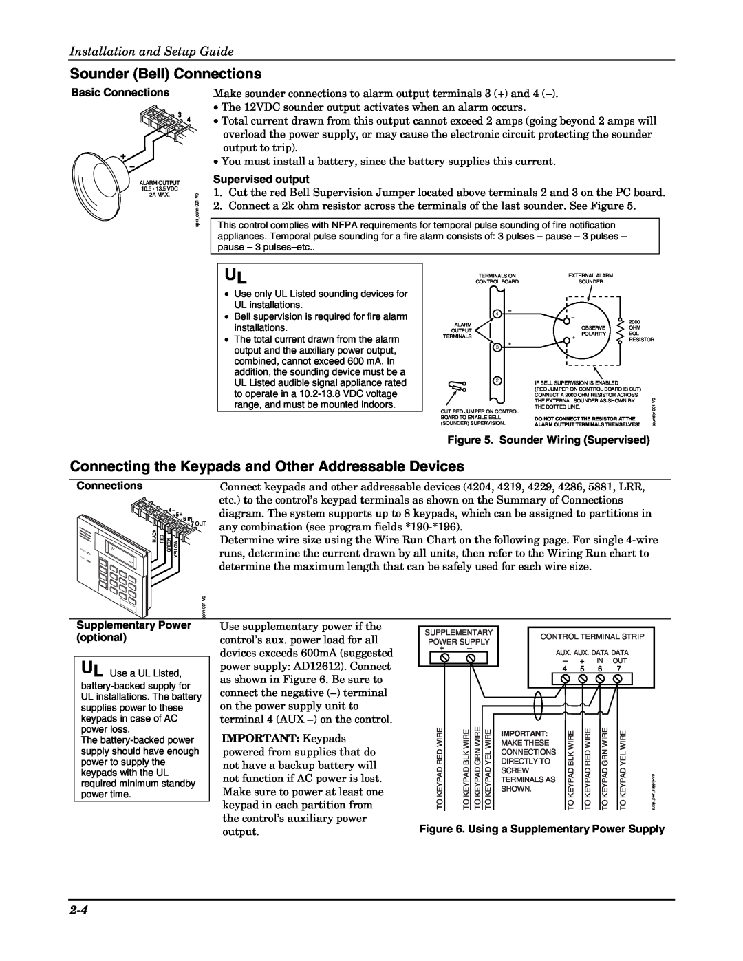 Honeywell K5305-1V5 Sounder Bell Connections, Installation and Setup Guide, Basic Connections, Supervised output 