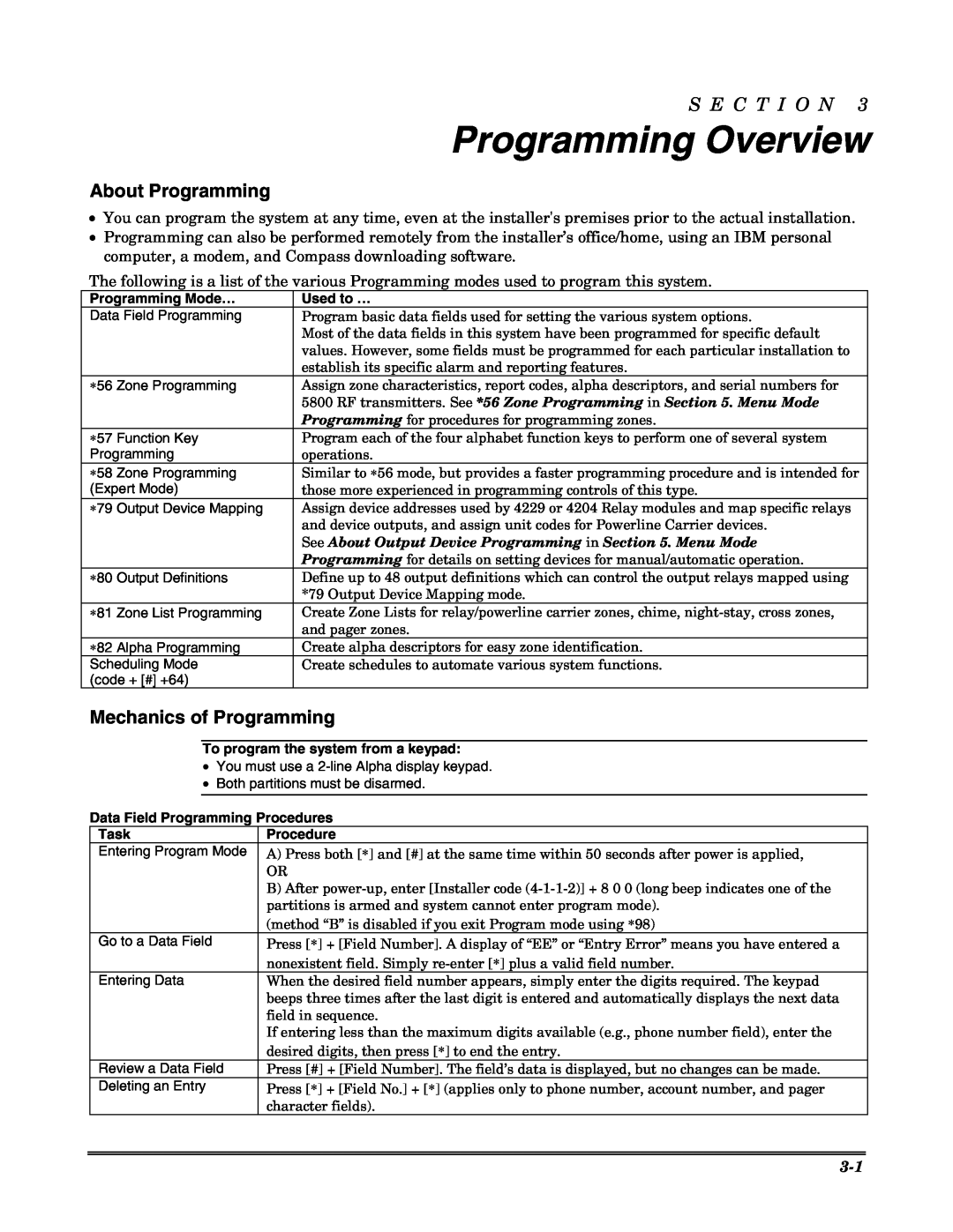 Honeywell VISTA 20P, VISTA-20PSIA, VISTA-15P, VISTA-15PSIA Programming Overview, About Programming, S E C T I O N 