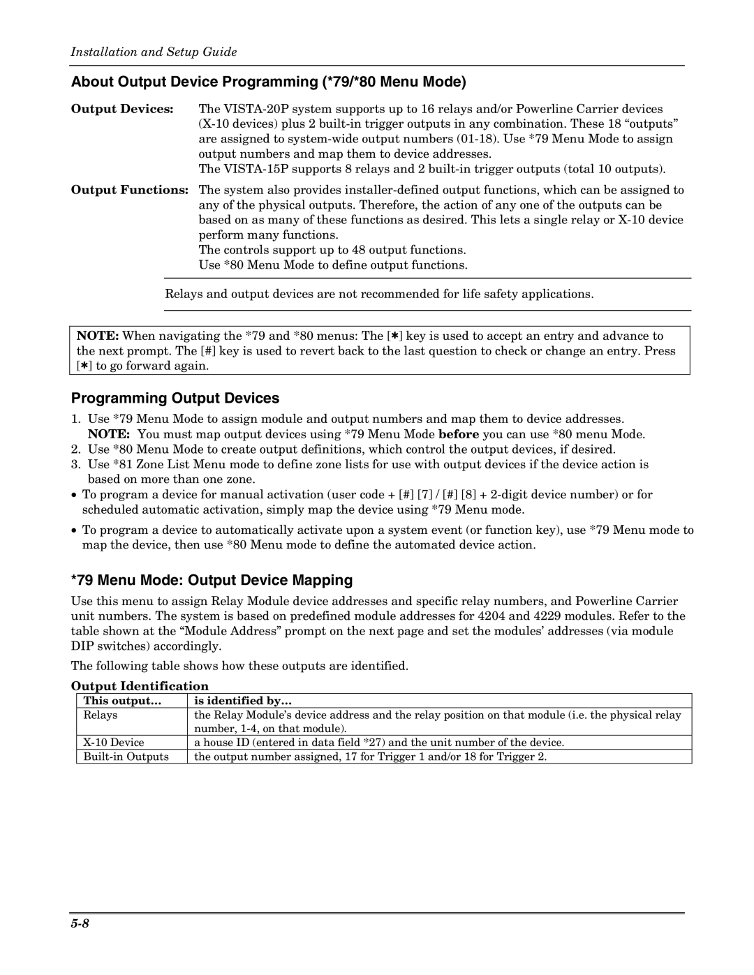 Honeywell VISTA-20P About Output Device Programming *79/*80 Menu Mode, Programming Output Devices, Output Identification 