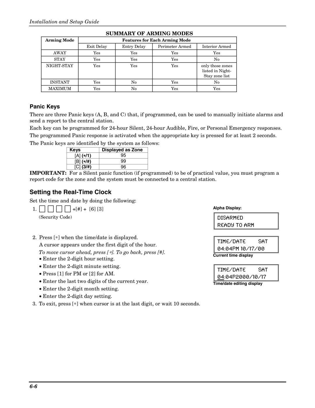 Honeywell VISTA-20PSIA, VISTA-15PSIA setup guide Setting the Real-Time Clock, Keys Displayed as Zone ∗ /1 ∗ /# 