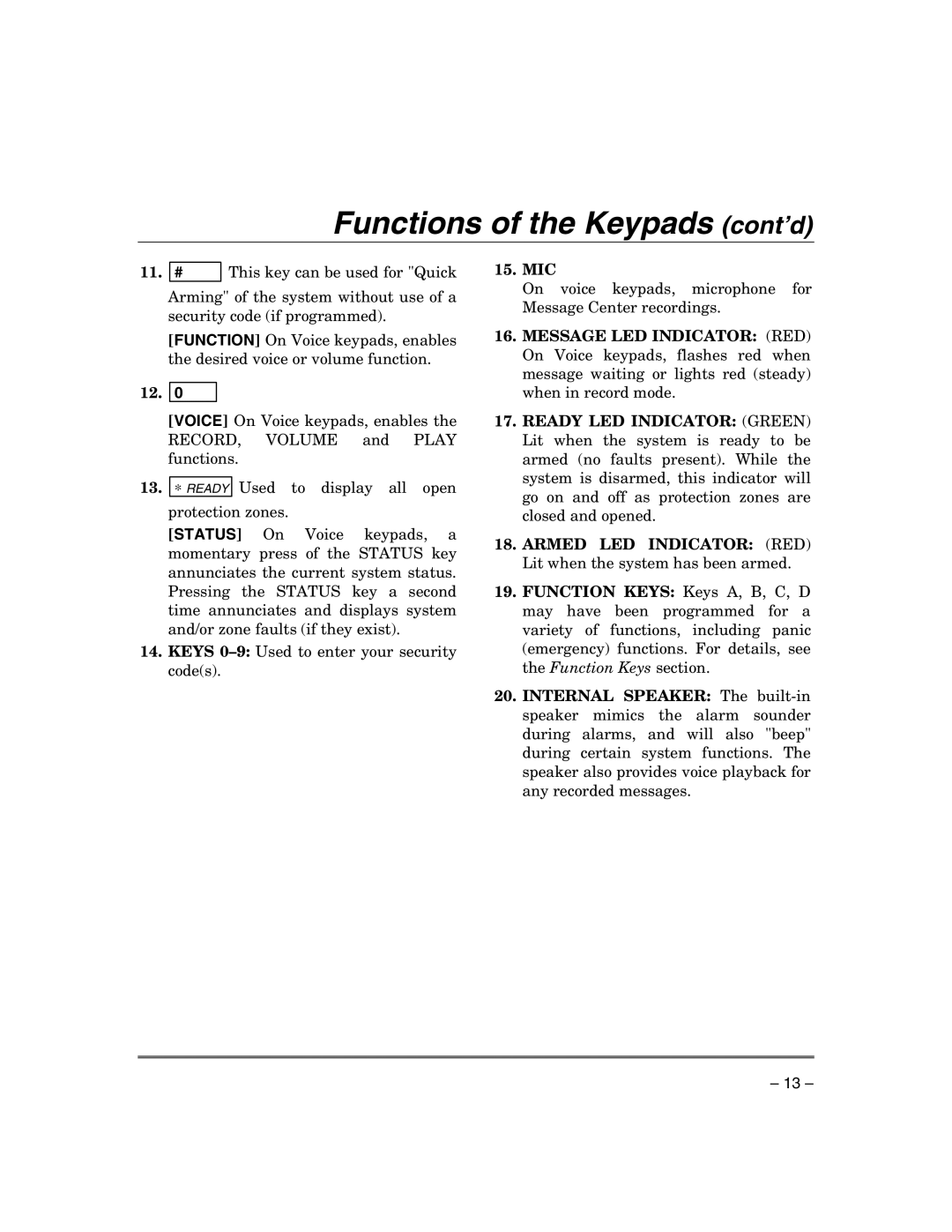 Honeywell VISTA-21IPSIA manual Mic 