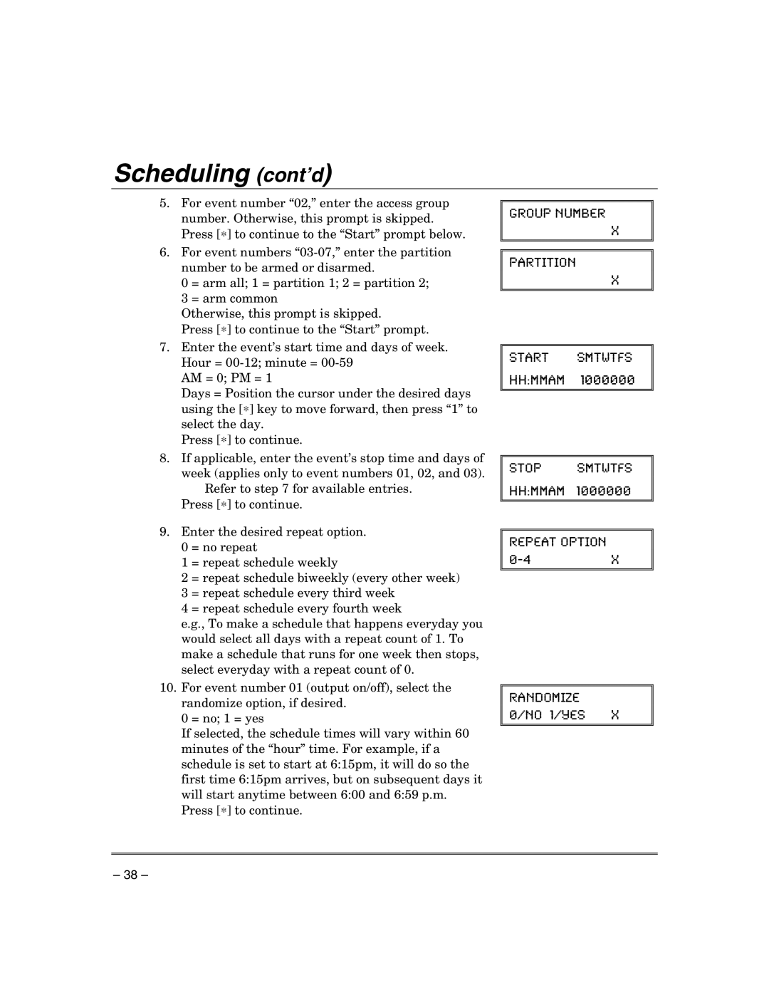 Honeywell VISTA-21IPSIA manual Scheduling cont’d 