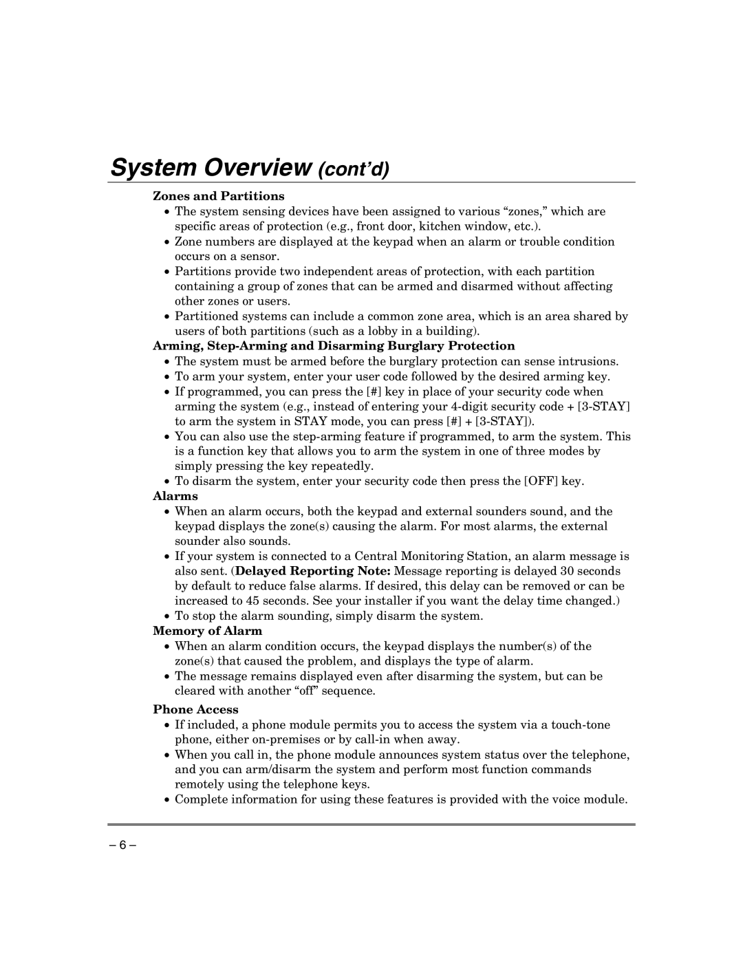 Honeywell VISTA-21IPSIA manual System Overview cont’d 