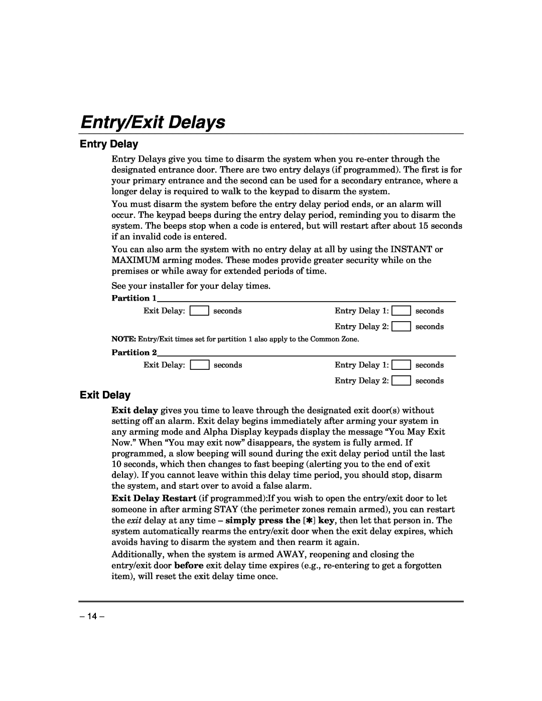 Honeywell VISTA-21IPSIA manual Entry/Exit Delays, Entry Delay 