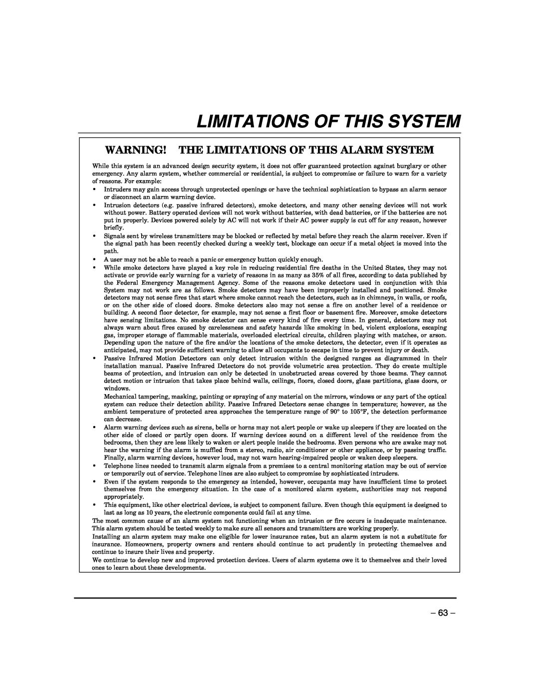 Honeywell VISTA-21IPSIA manual Limitations Of This System, Warning! The Limitations Of This Alarm System 