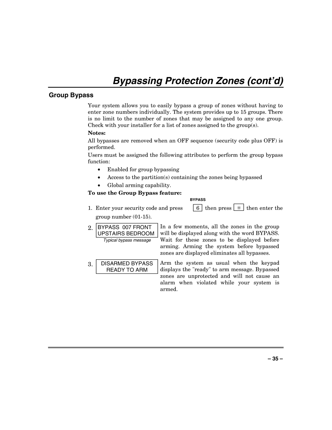 Honeywell VISTA-128BP, VISTA-250BP manual To use the Group Bypass feature 