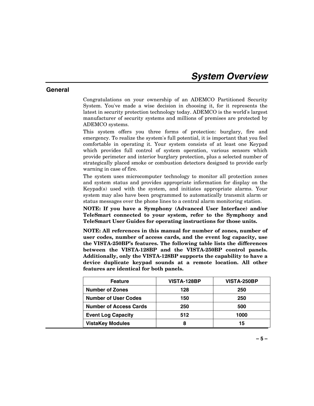 Honeywell VISTA-128BP, VISTA-250BP manual System Overview, General 