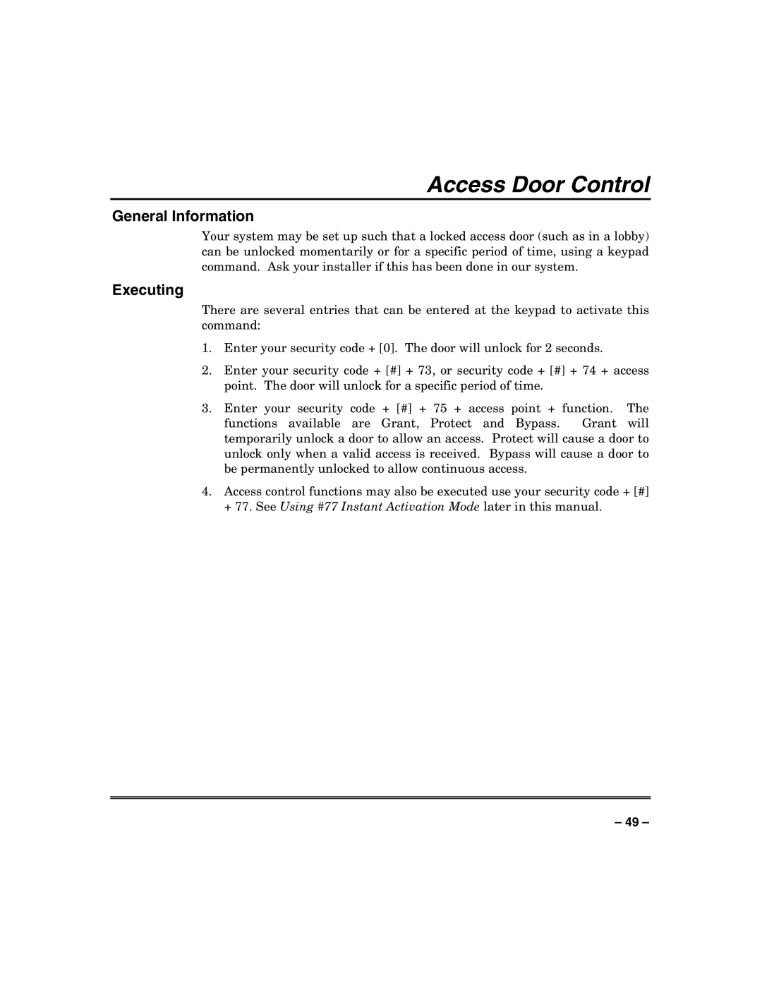 Honeywell VISTA-128SIA, VISTA-250BP, VISTA-128BP manual Access Door Control 