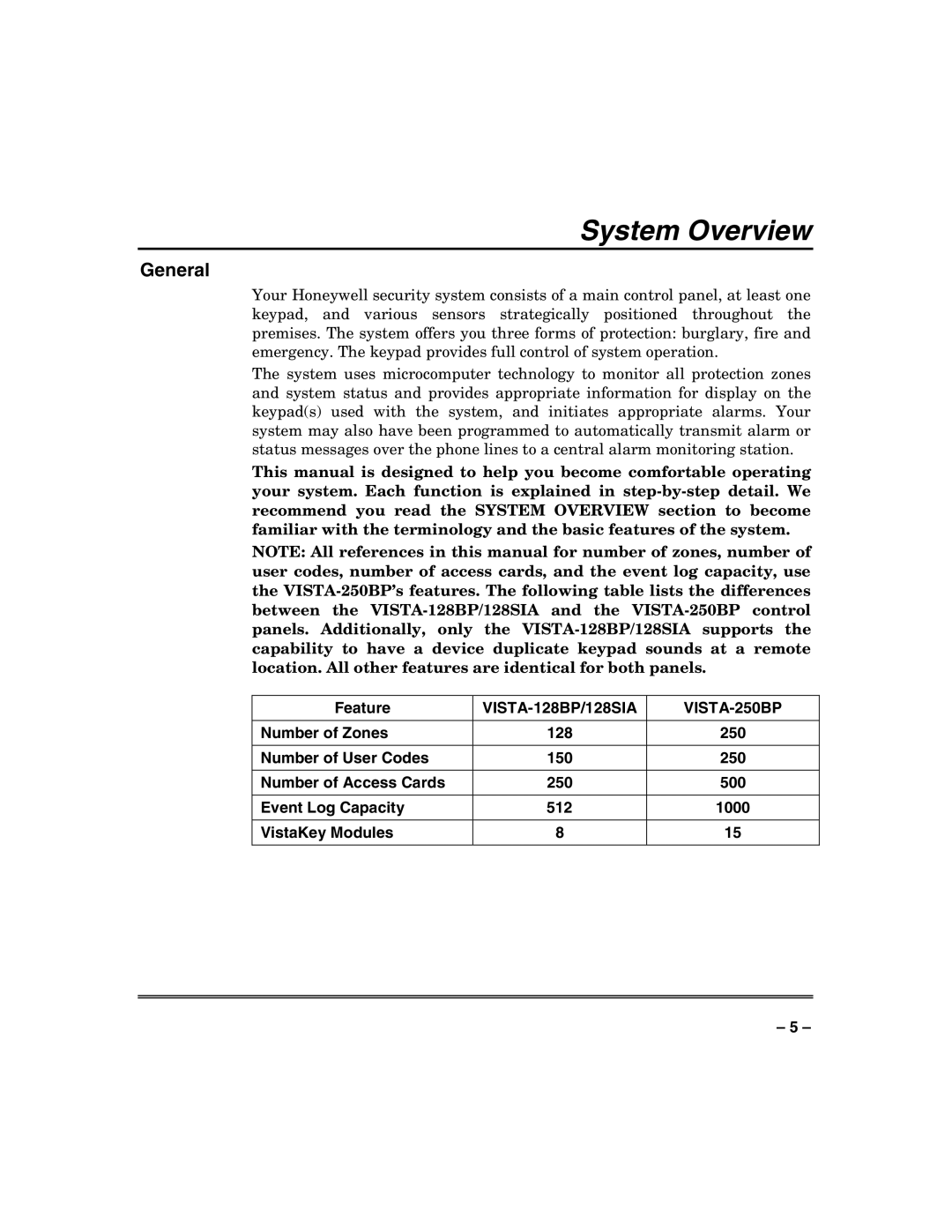 Honeywell VISTA-128BP, VISTA-250BP, VISTA-128SIA manual System Overview, General 