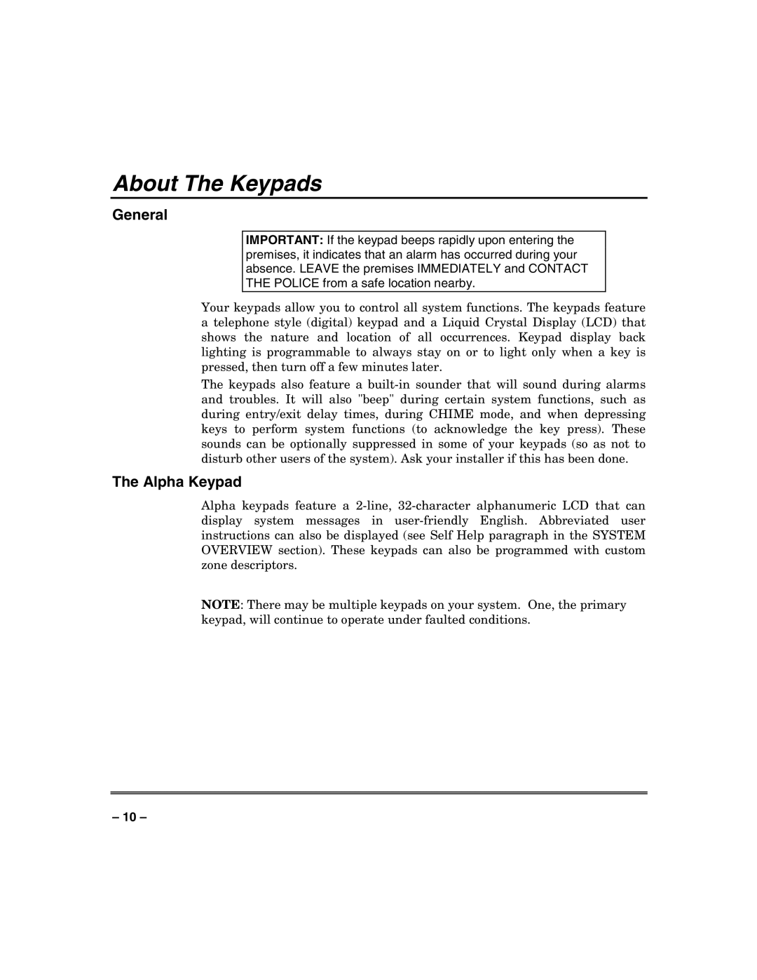 Honeywell VISTA-250FBP, VISTA-128FBP manual About The Keypads, Alpha Keypad 