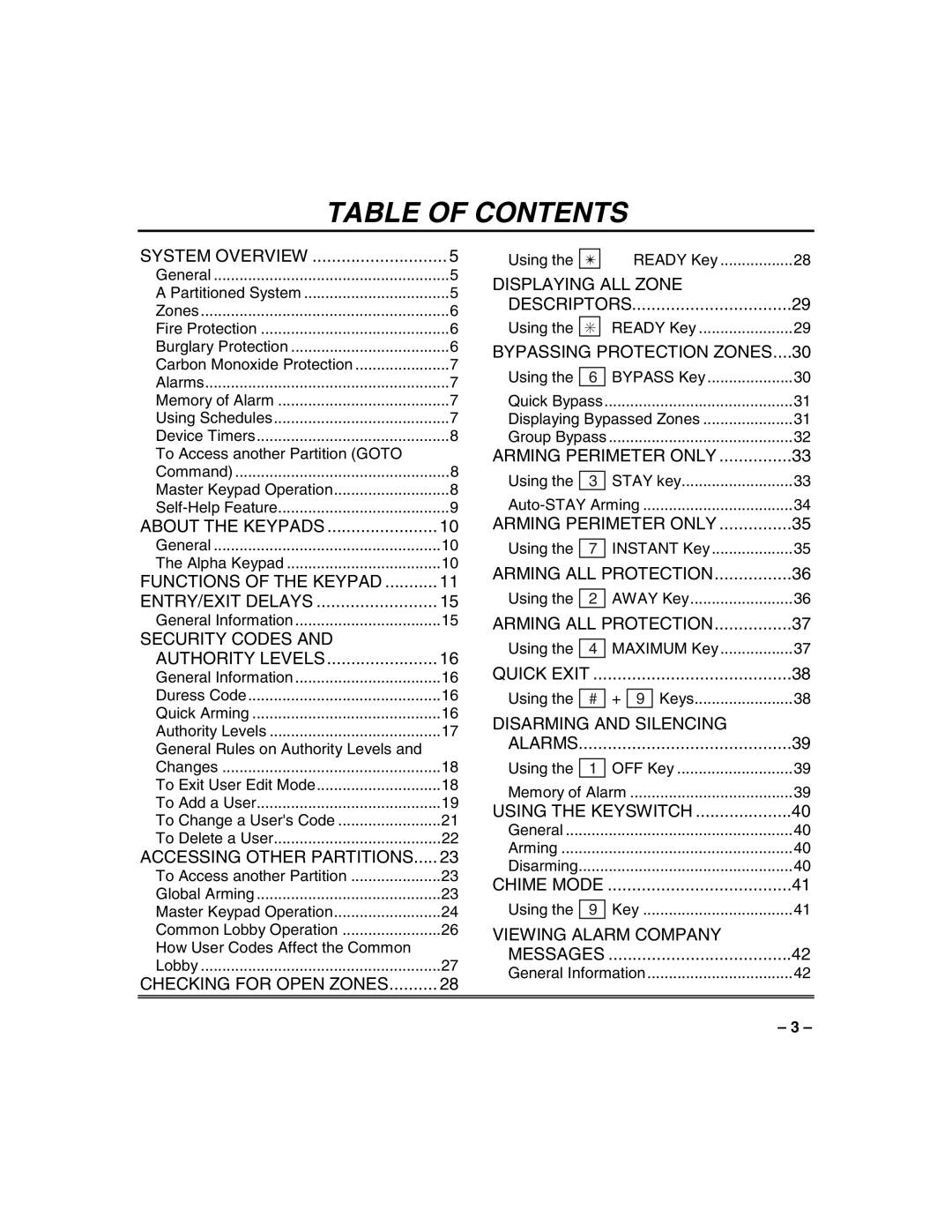 Honeywell VISTA-128FBP, VISTA-250FBP manual Table of Contents 