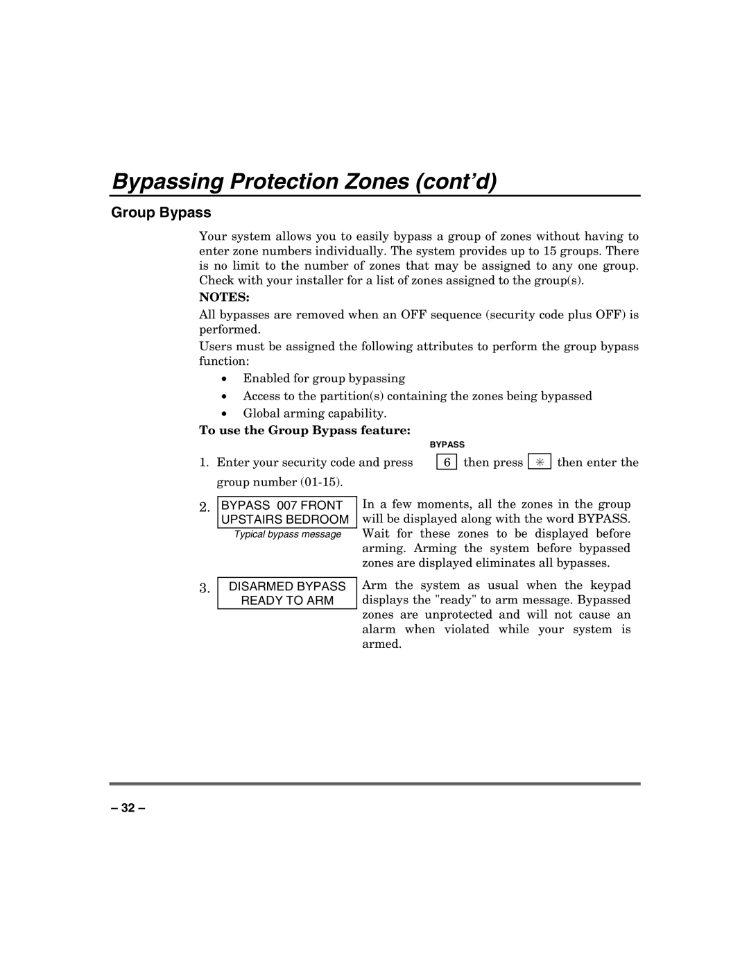 Honeywell VISTA-250FBP, VISTA-128FBP manual To use the Group Bypass feature 