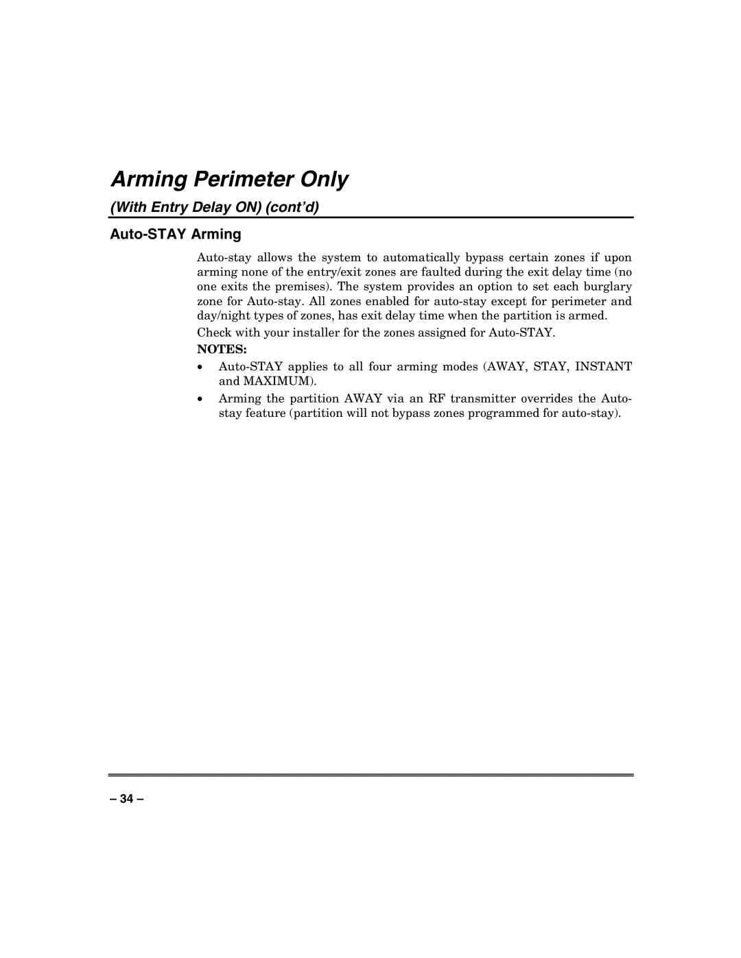 Honeywell VISTA-250FBP, VISTA-128FBP manual With Entry Delay on cont’d, Auto-STAY Arming 