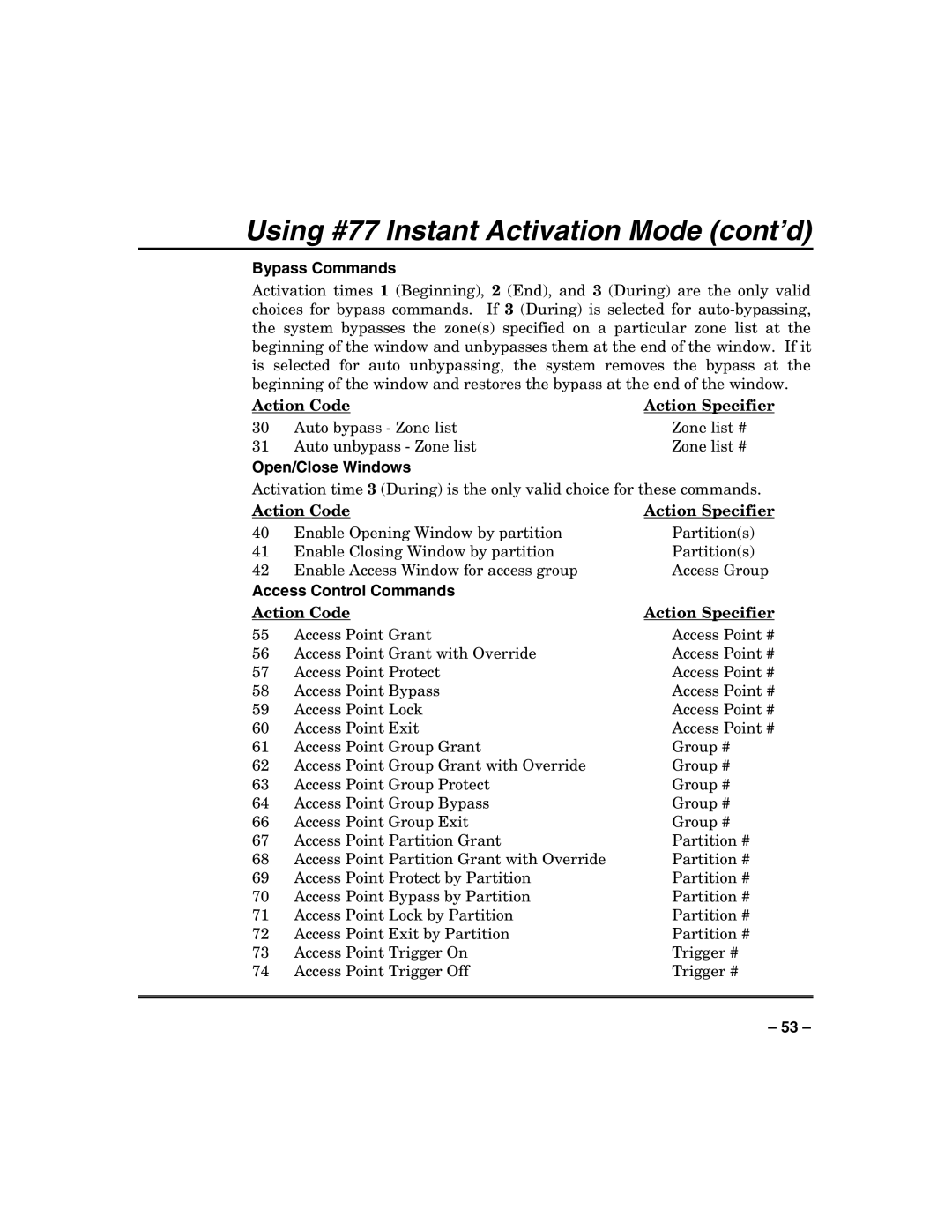 Honeywell VISTA-128FBP, VISTA-250FBP manual Using #77 Instant Activation Mode cont’d, Bypass Commands 