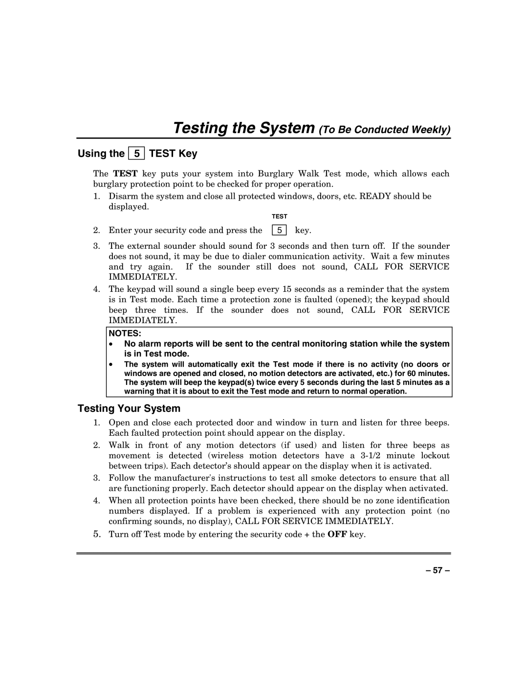 Honeywell VISTA-128FBP, VISTA-250FBP manual Using Test Key, Testing Your System 