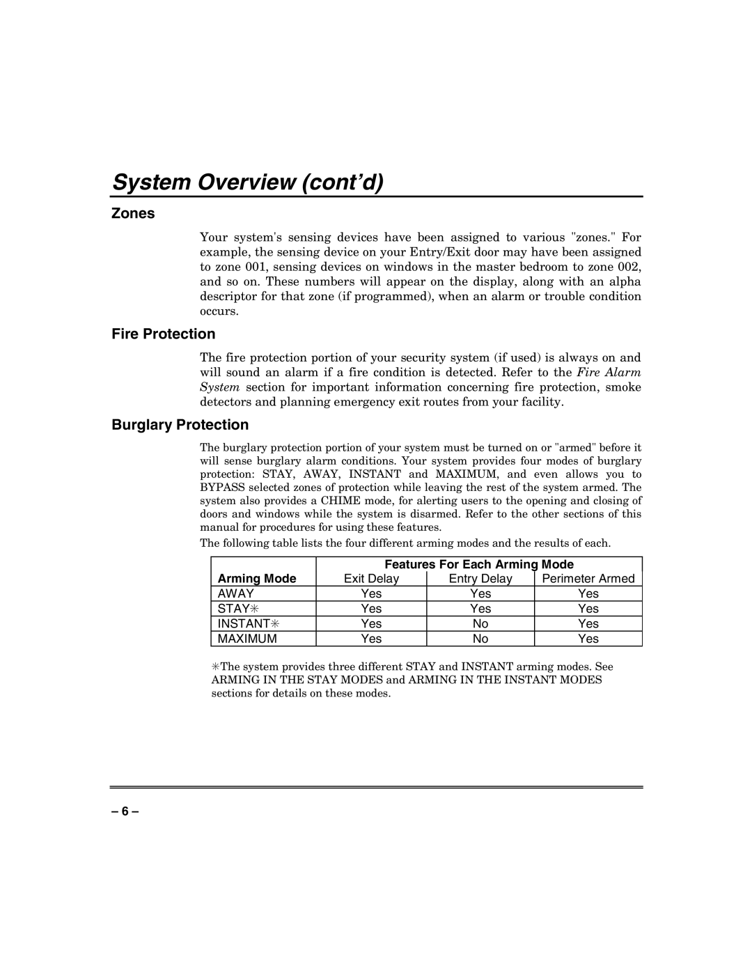 Honeywell VISTA-250FBP, VISTA-128FBP manual System Overview cont’d, Zones, Fire Protection, Burglary Protection 