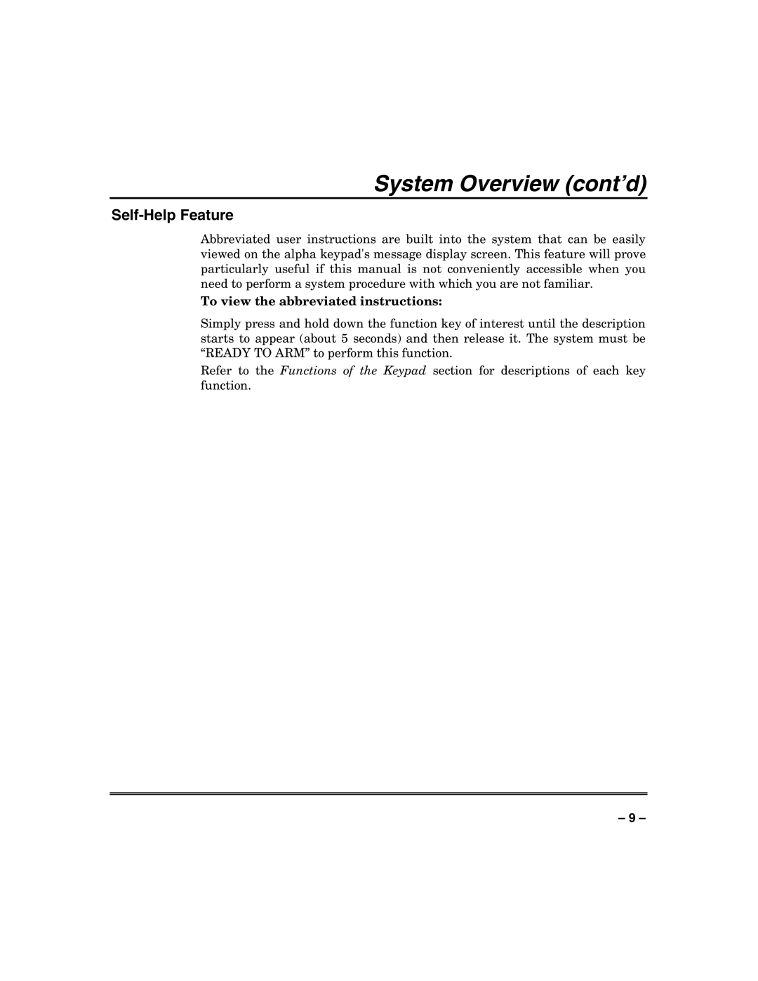 Honeywell VISTA-128FBP, VISTA-250FBP manual Self-Help Feature, To view the abbreviated instructions 