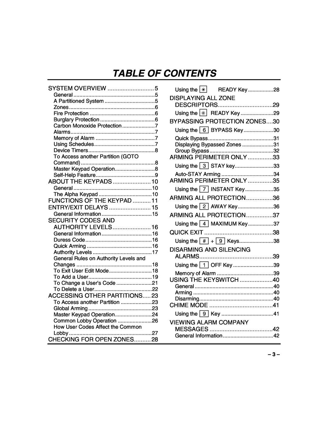 Honeywell VISTA-128FBP, VISTA-250FBP manual Table Of Contents 
