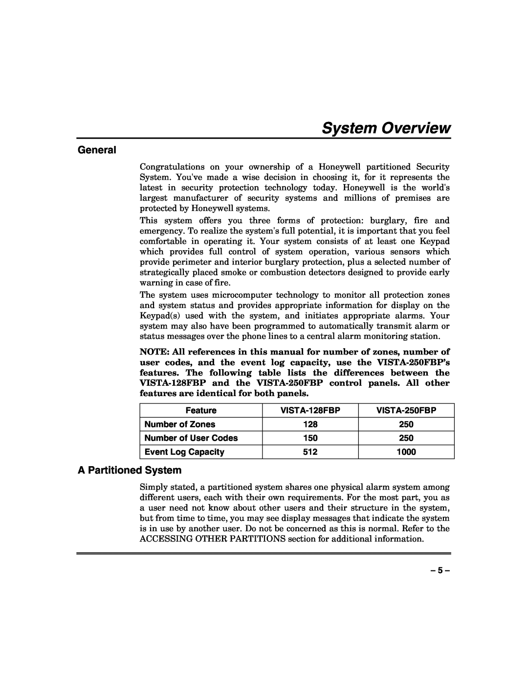 Honeywell VISTA-128FBP, VISTA-250FBP manual System Overview, General, A Partitioned System 