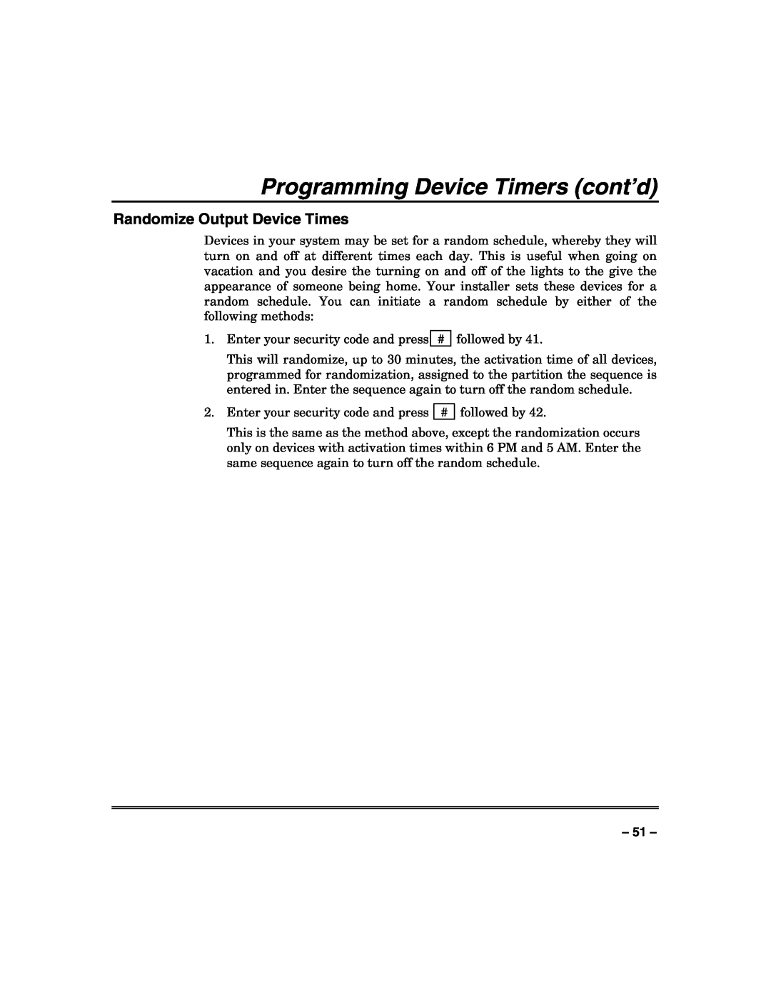 Honeywell VISTA-128FBP, VISTA-250FBP manual Randomize Output Device Times, Programming Device Timers cont’d 