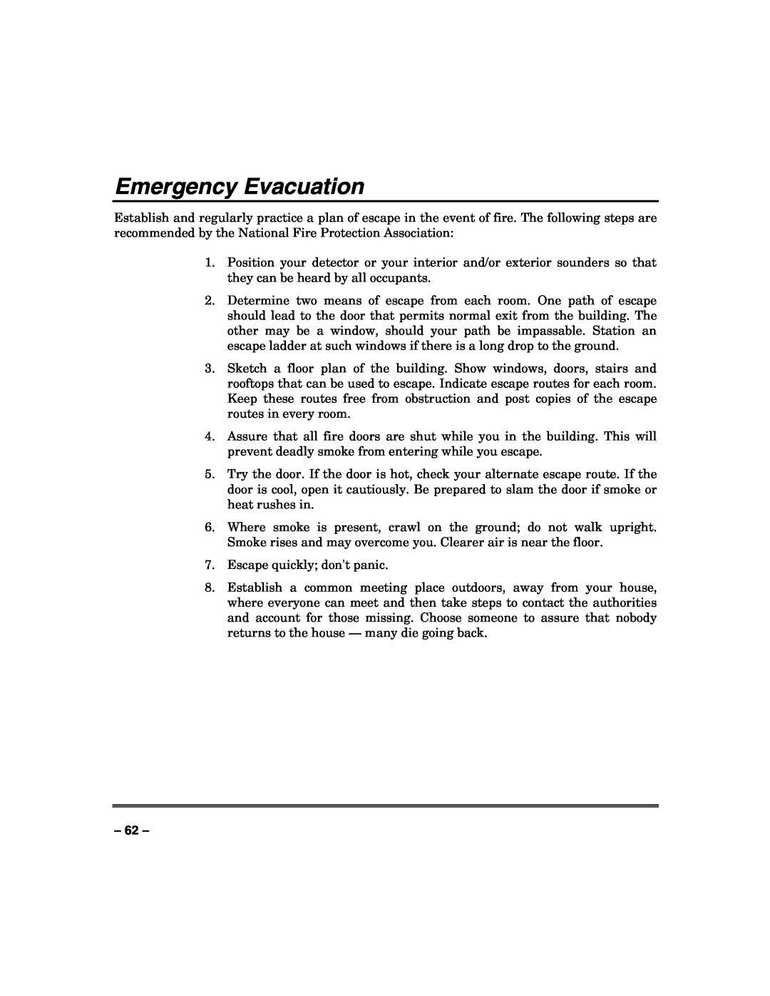 Honeywell VISTA-250FBP, VISTA-128FBP manual Emergency Evacuation 