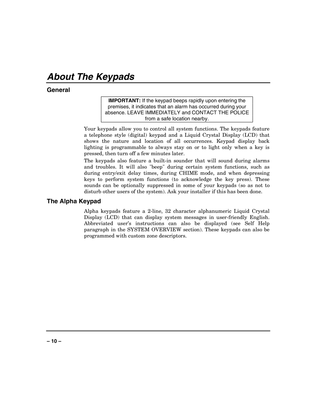 Honeywell VISTA-32FB, VISTA-128FB manual About The Keypads, Alpha Keypad 