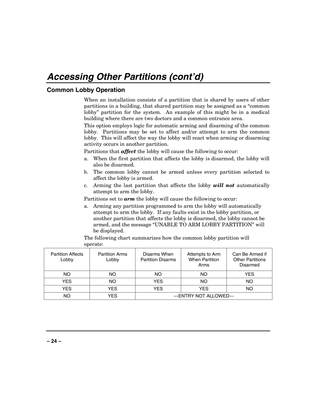 Honeywell VISTA-32FB, VISTA-128FB manual Common Lobby Operation 