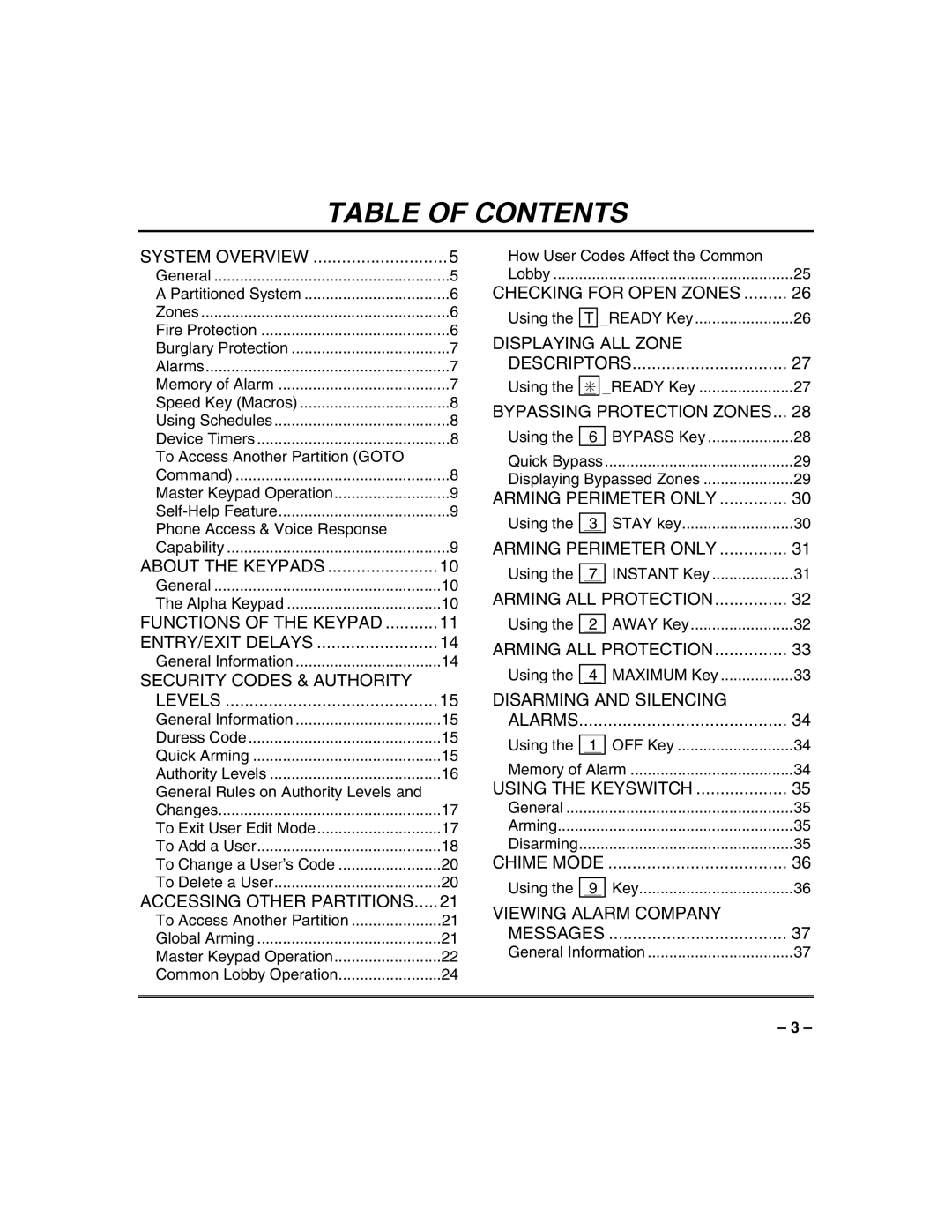 Honeywell VISTA-128FB, VISTA-32FB manual Table of Contents 