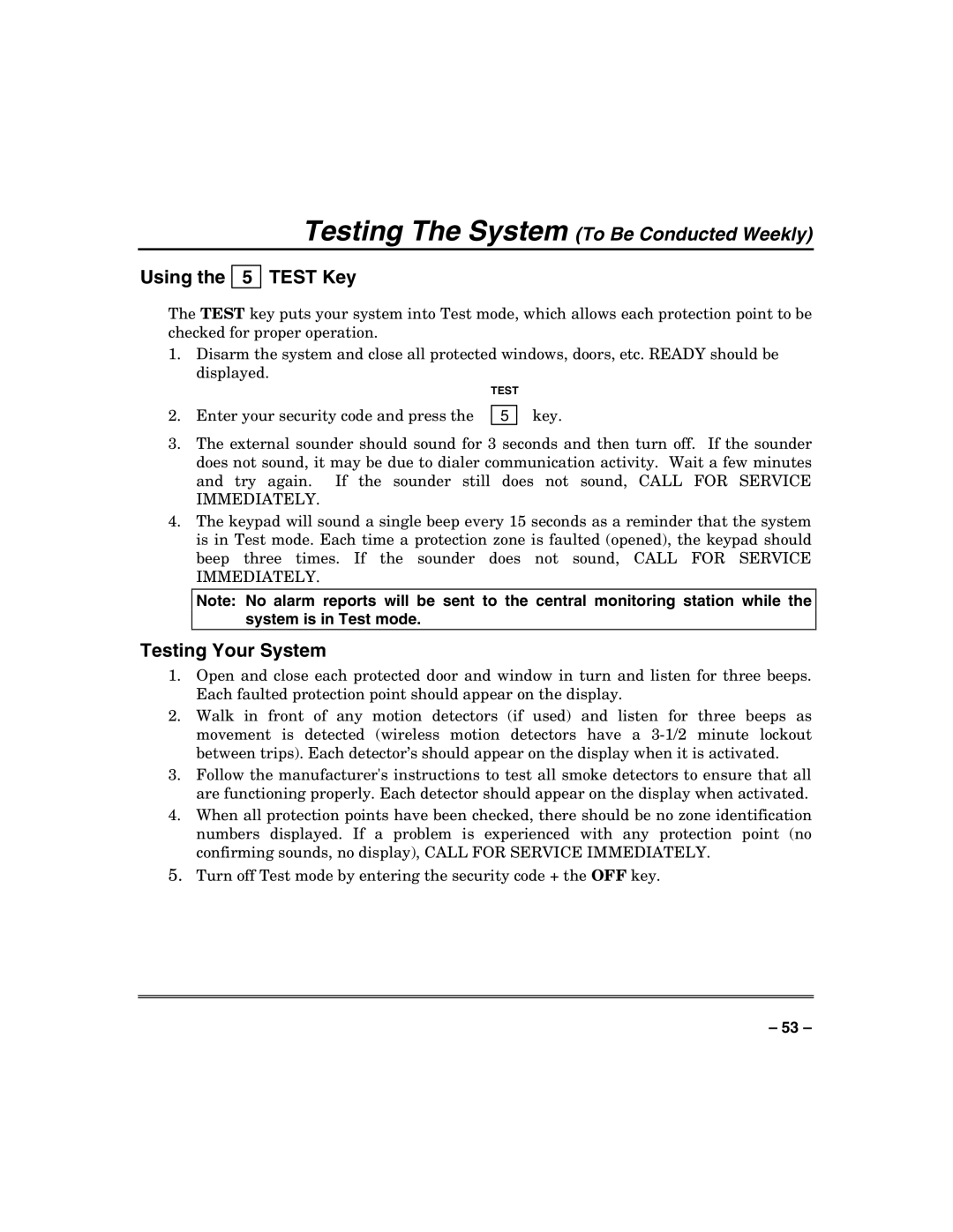 Honeywell VISTA-128FB, VISTA-32FB manual Using Test Key, Testing Your System 