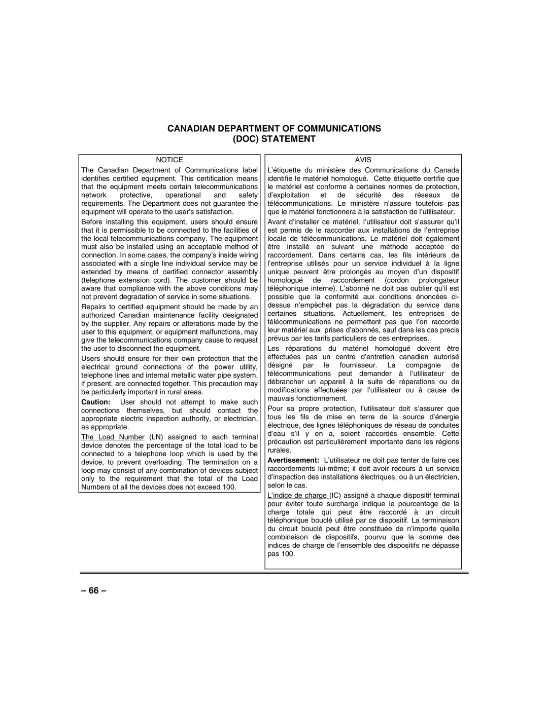 Honeywell VISTA-32FB, VISTA-128FB manual Canadian Department of Communications DOC Statement 